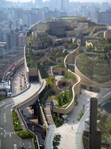 A shopping mall in Japan built into a hill